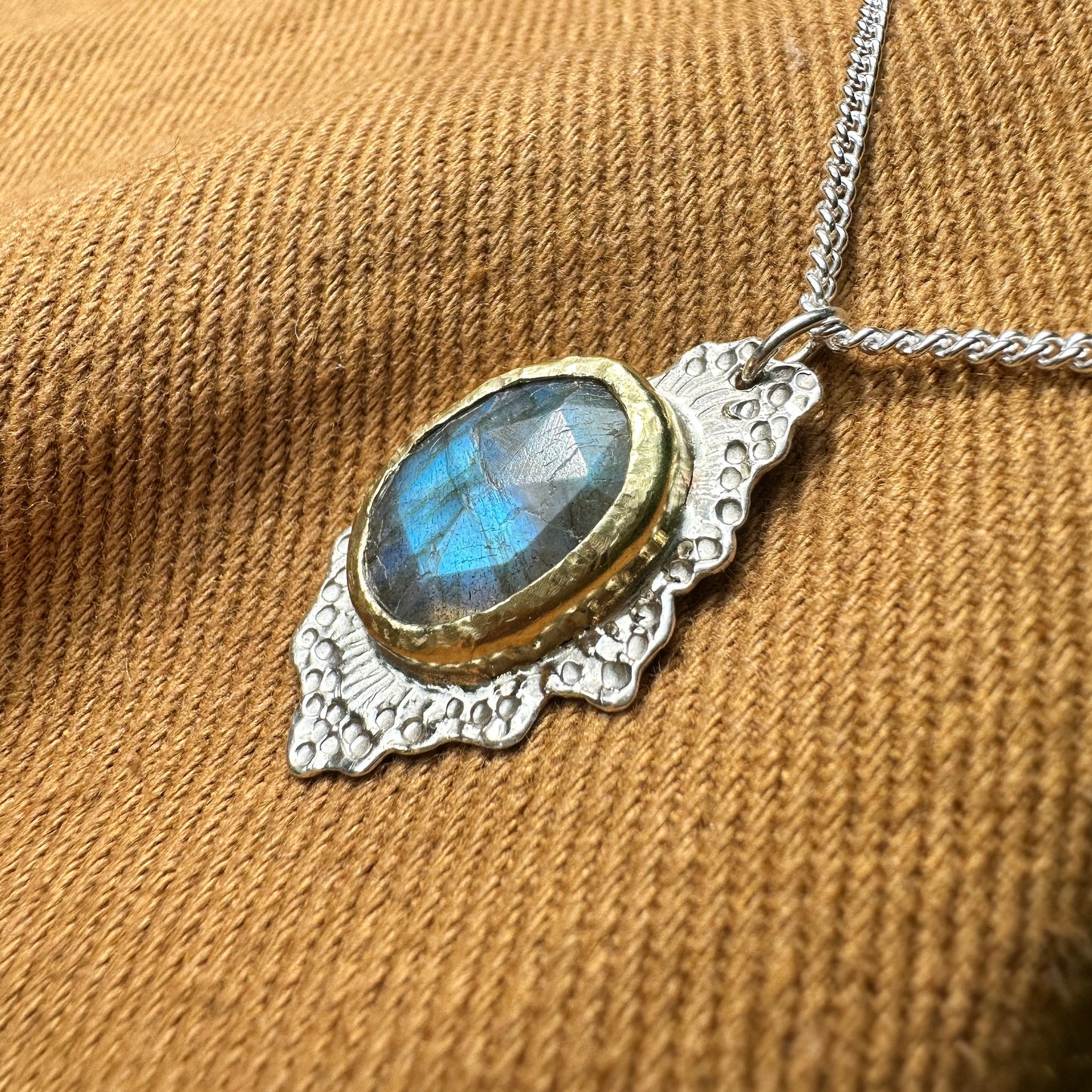 Untamed Labradorite, Sterling Silver and Brass Raw Pendant Necklace - Discounted (see description)