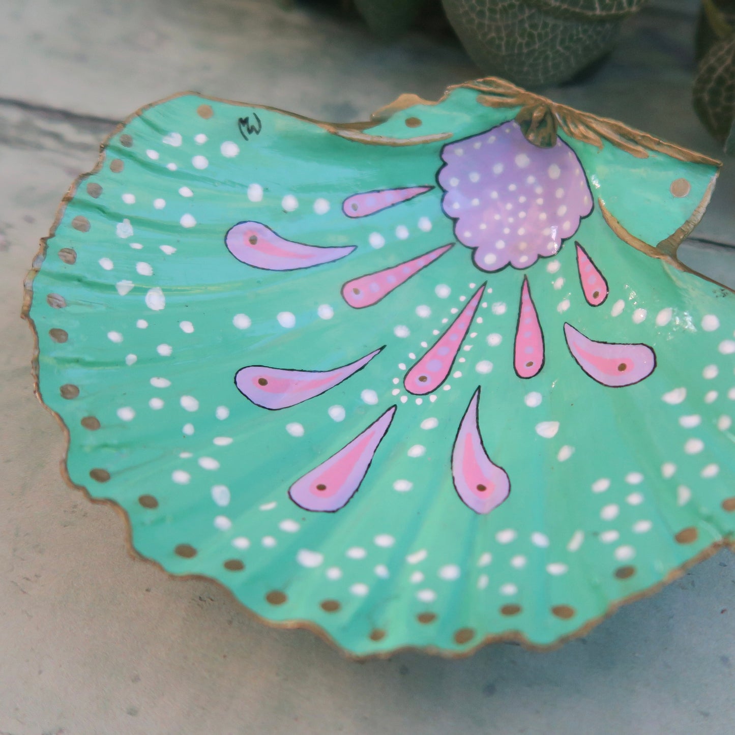 Extra Large Hand Painted Mermaids Splash Shell Trinket Dish