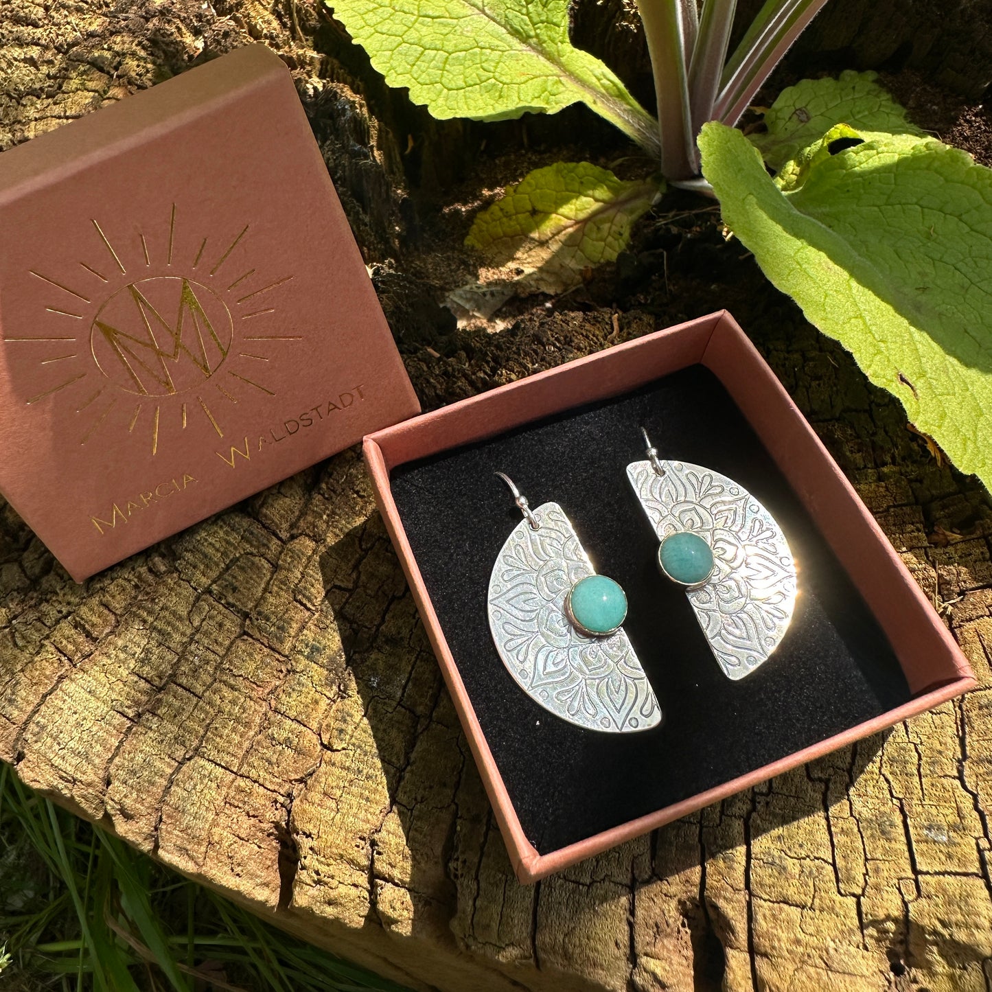 Bloom Mandala, Amazonite Stone, 9kt gold & 925 Sterling Silver Earrings