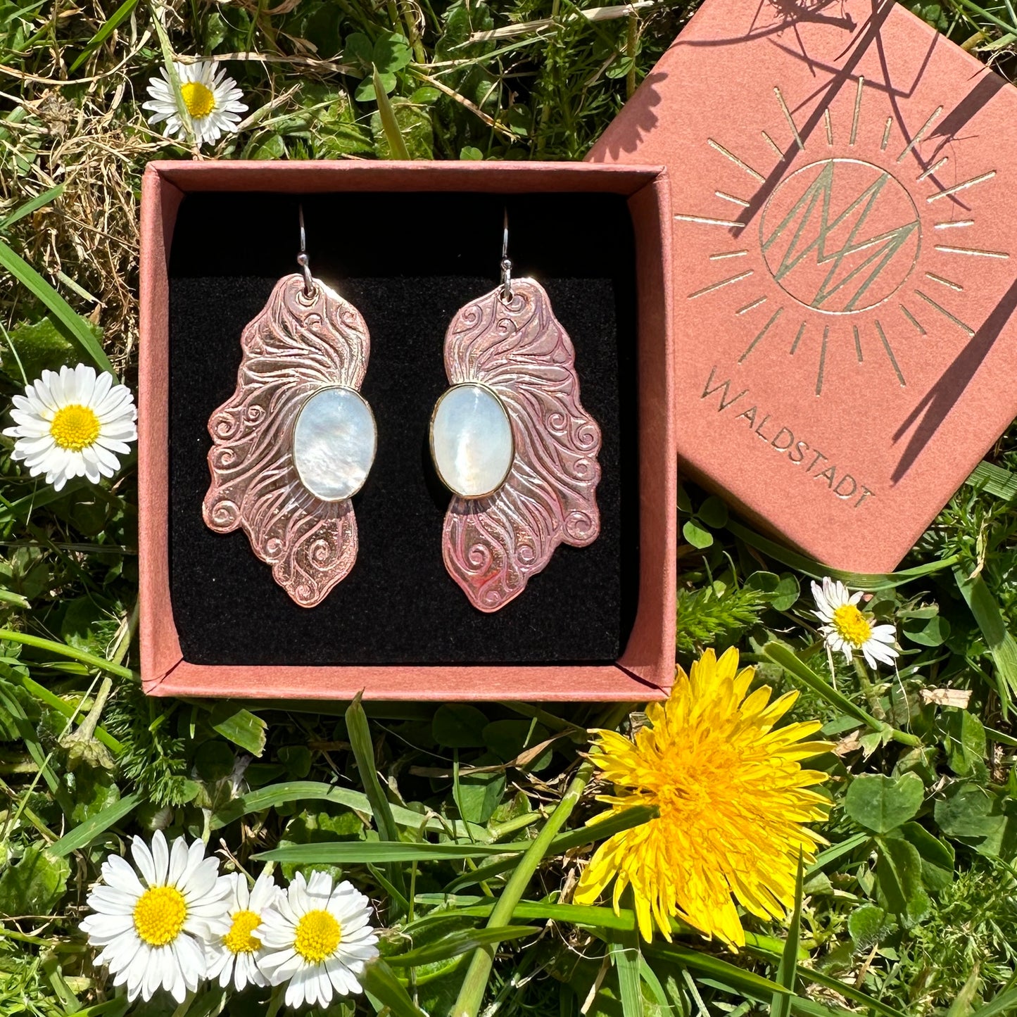 Fallen Fae Wings, Mother of Pearl, Copper Brass Earrings