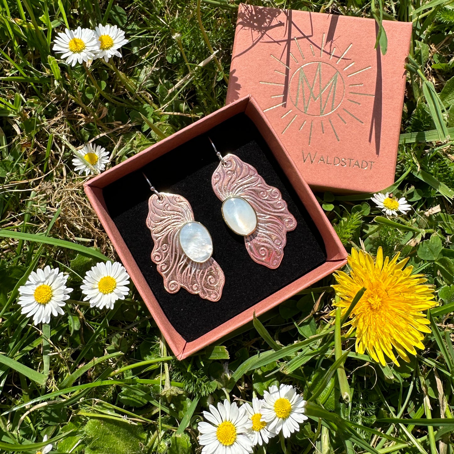 Fallen Fae Wings, Mother of Pearl, Copper Brass Earrings