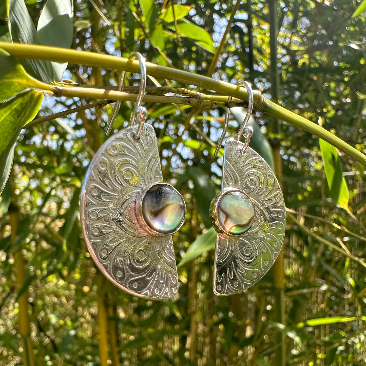 Serene Mandala, Paua Shell, Sterling Silver & 9kt Gold Earrings