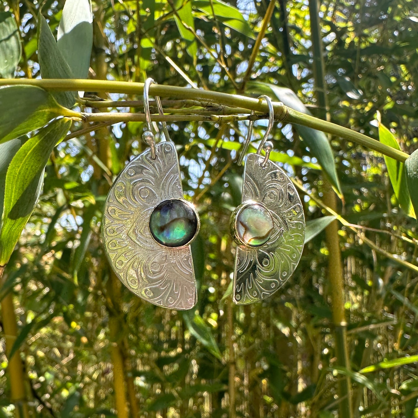 Serene Mandala, Paua Shell, Sterling Silver & 9kt Gold Earrings