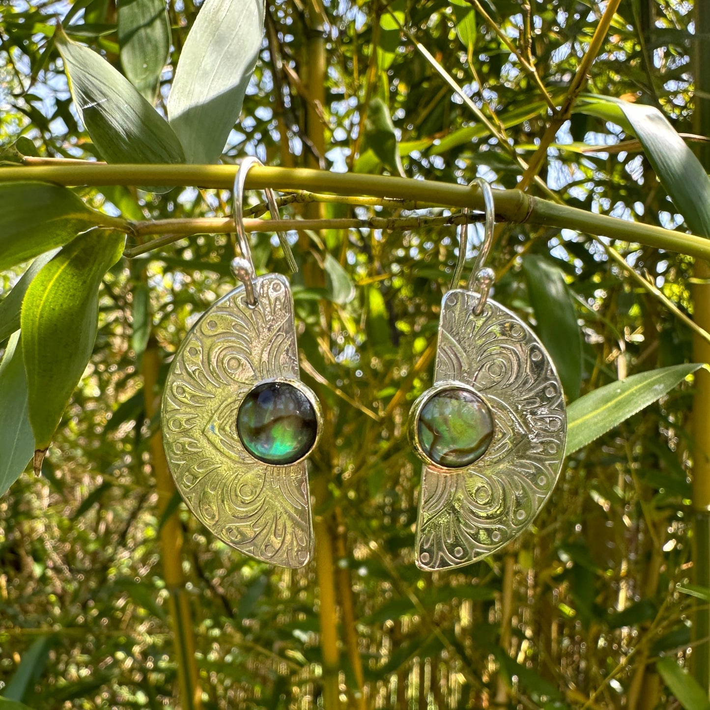 Serene Mandala, Paua Shell, Sterling Silver & 9kt Gold Earrings