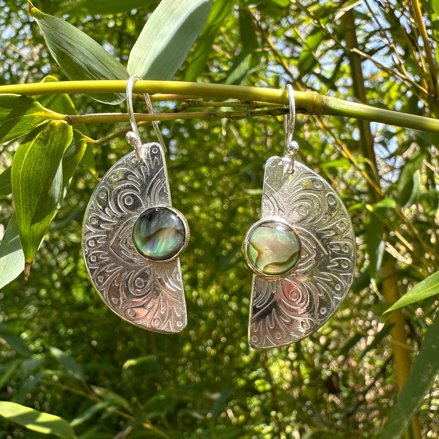 Serene Mandala, Paua Shell, Sterling Silver & 9kt Gold Earrings